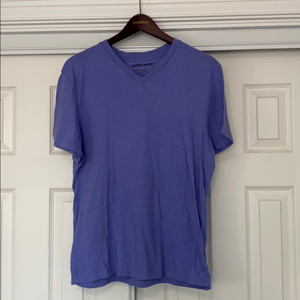 Public Opinion Mens size L V-neck Purple T-shirt